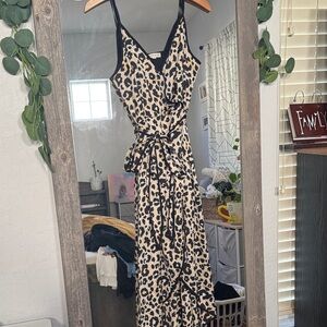Satin Leopard Print Wrap Dress